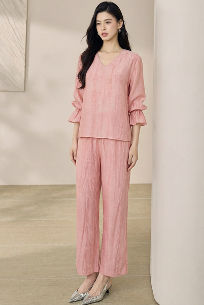  B14-Sét Linen Tencel Cổ V 