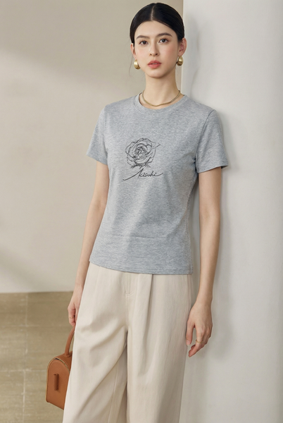  AT56-Áo Thun Cotton Thêu Hoa 