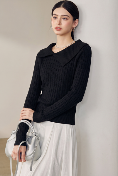  A853- Áo Len Dệt Kim Cổ Nghệ Thuật 