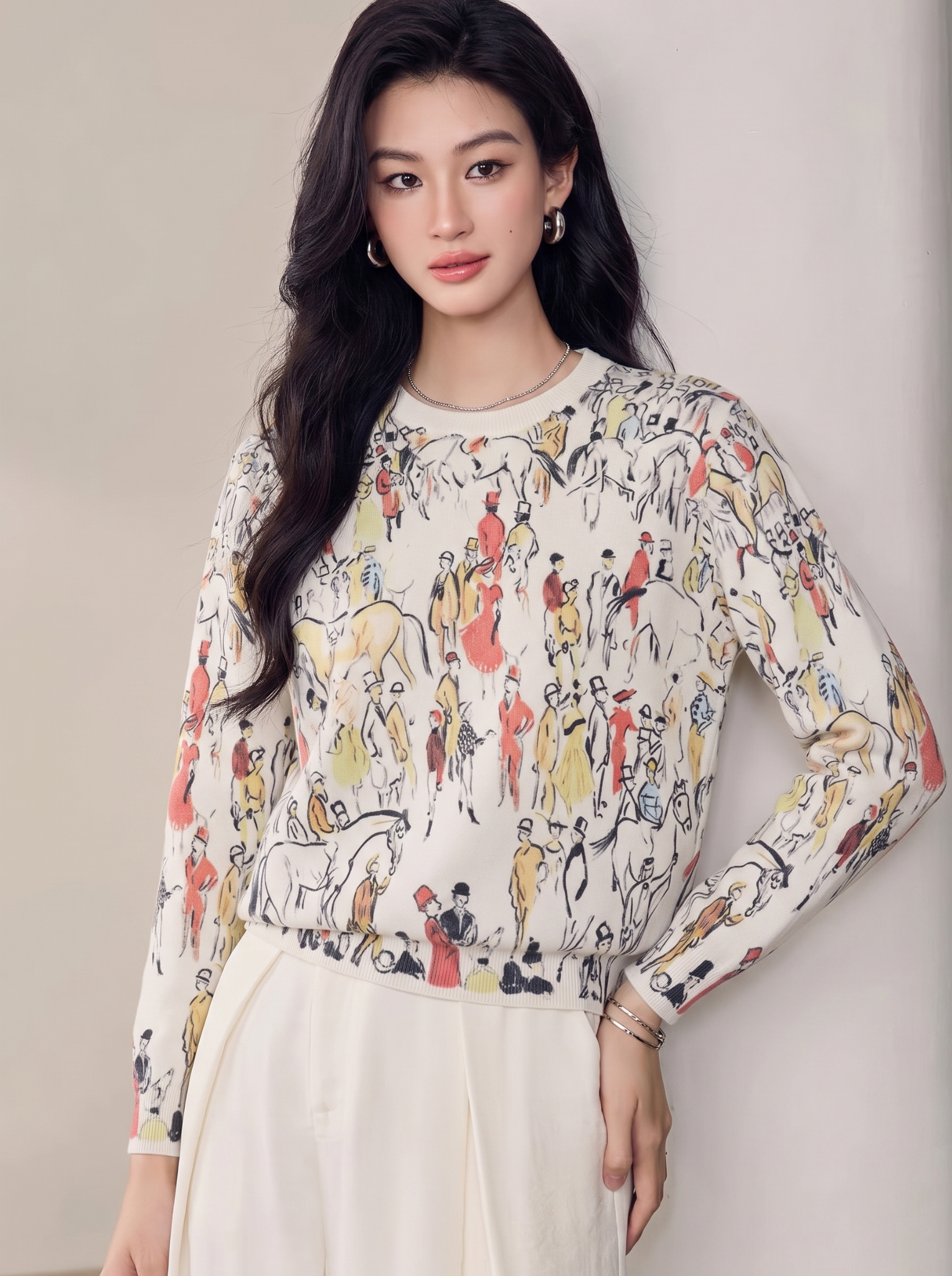  A856-Áo Len Dệt Kim Hoàng Mã Mùa Thu 