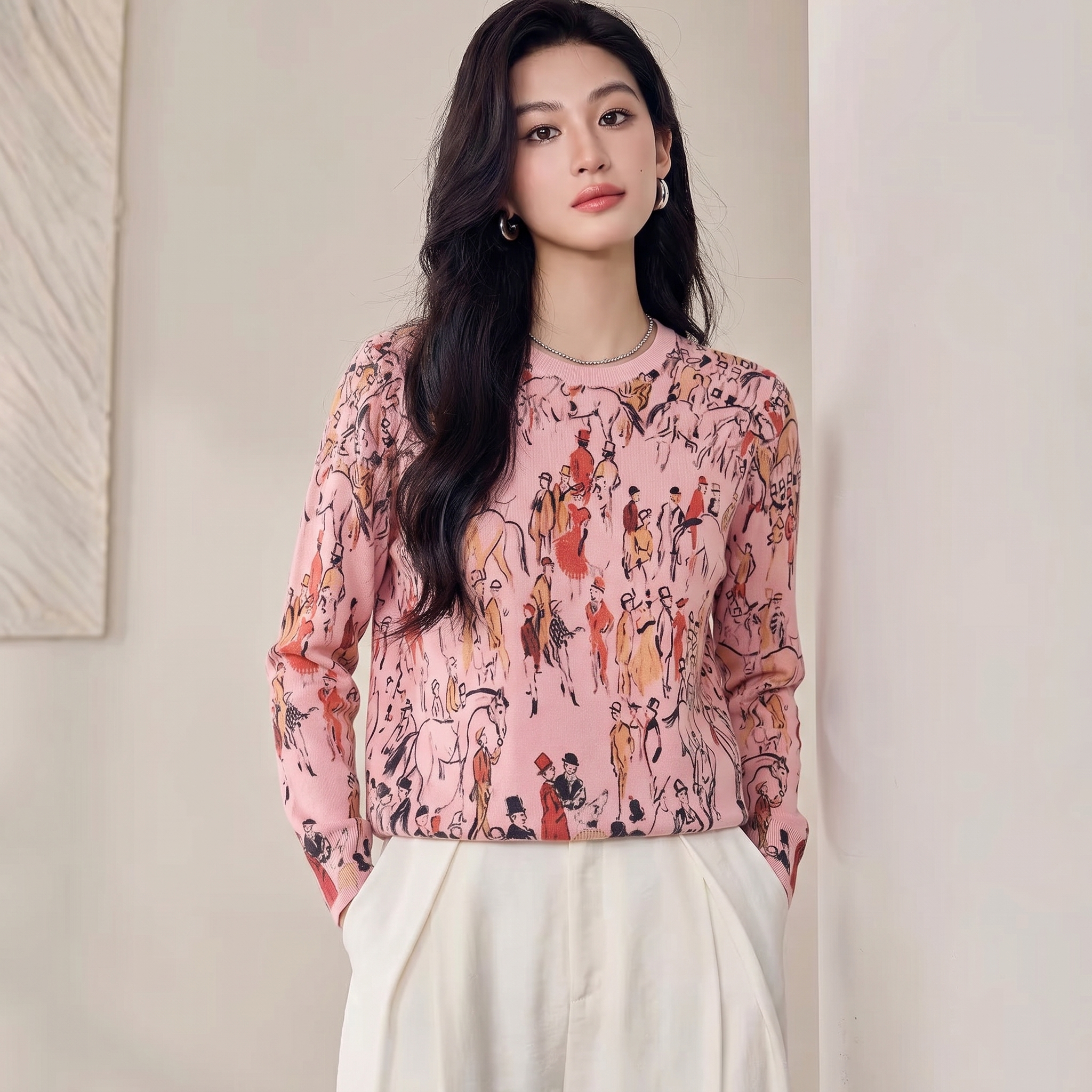  A856-Áo Len Dệt Kim Hoàng Mã Mùa Thu 