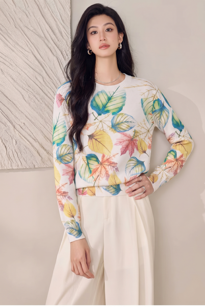  A830-Áo Len Dệt Kim Cardigan Chiếc Lá Mùa Thu 