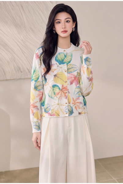  A830-Áo Len Dệt Kim Cardigan Chiếc Lá Mùa Thu 