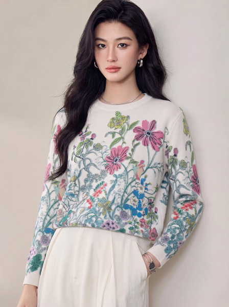  A814-Áo Len Dệt Kim Hoa Lá Mùa Thu Hàn Quốc 