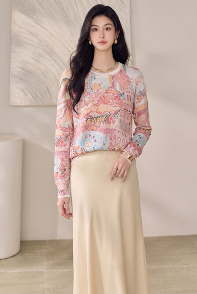  A818-Áo Len Dệt Kim Trừu Tượng Mùa Thu Hàn Quốc 