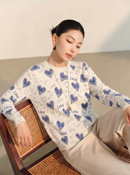  A753-Áo Len Dệt Kim Trái Tim Mùa Thu 