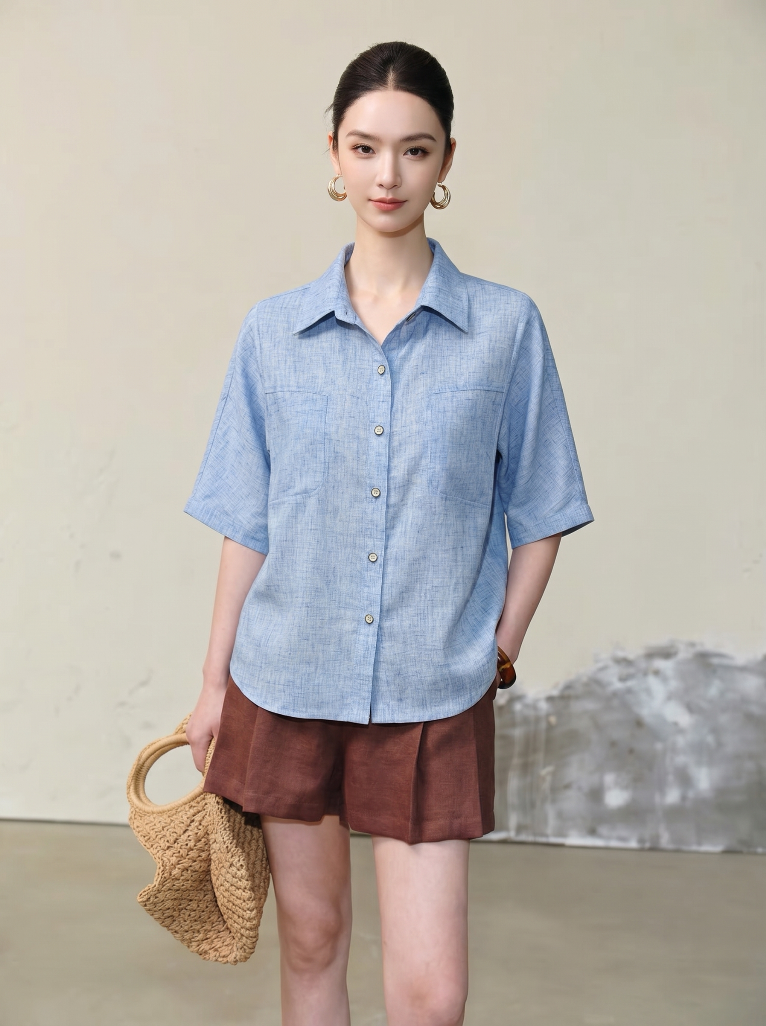  A598-Áo Linen Tencel  2 Túi 