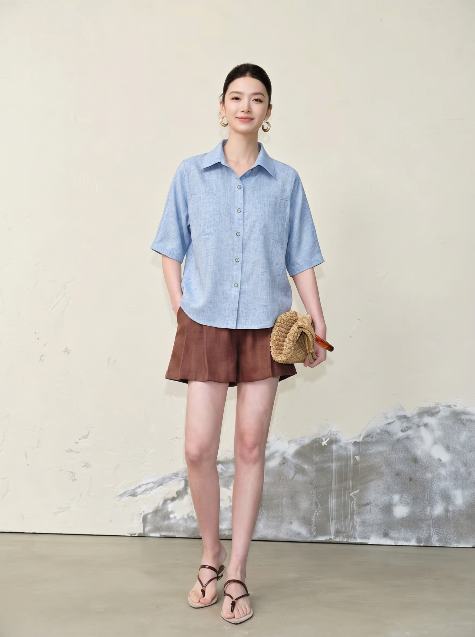 A598-Áo Linen Tencel  2 Túi 