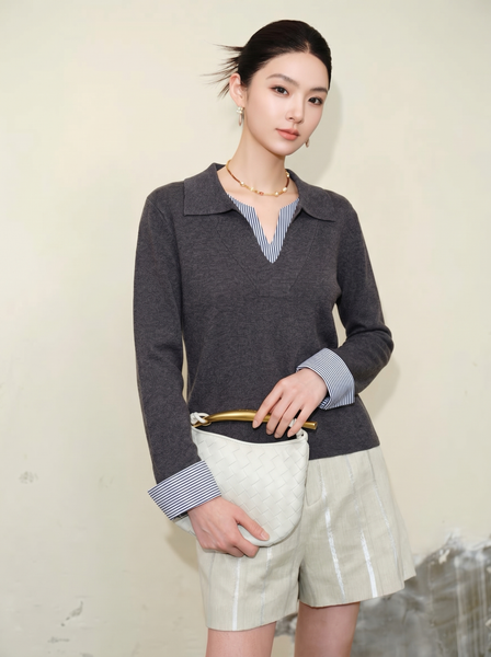  A783-Áo Len Phối Sọc Mùa Thu Hàn Quốc 