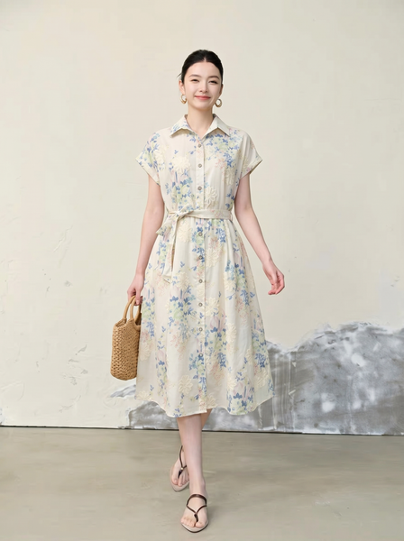  D199- Đầm Cotton Hoa Tay Liền 