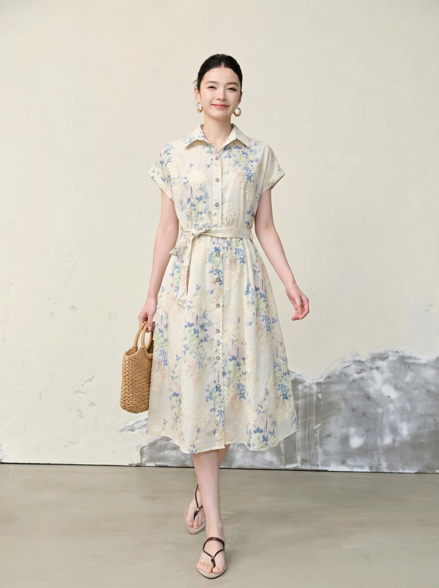  D199- Đầm Cotton Hoa Tay Liền 