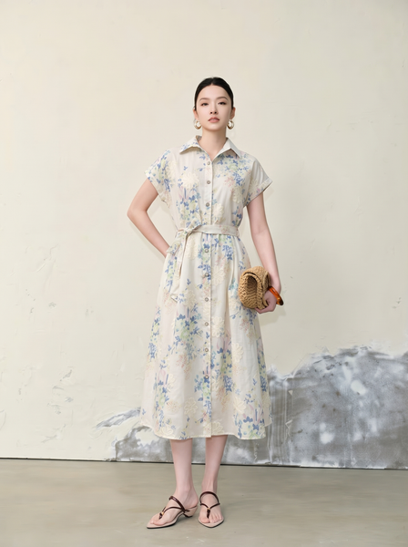  D199- Đầm Cotton Hoa Tay Liền 