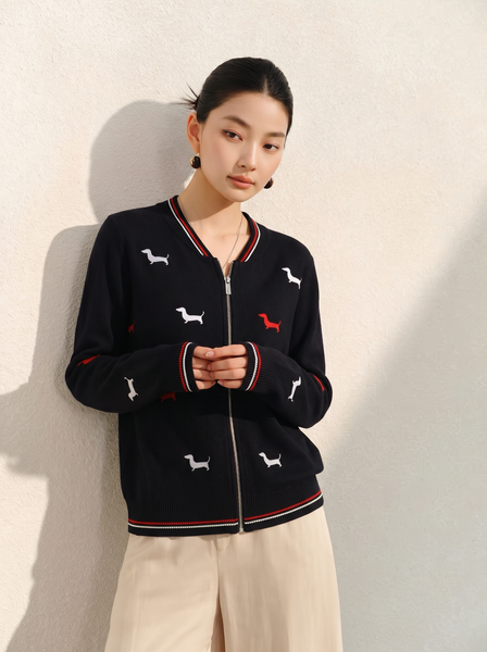  A797-Áo Len Dệt Kim Cardigan Khóa Kéo Đàn Cún Mùa Thu 