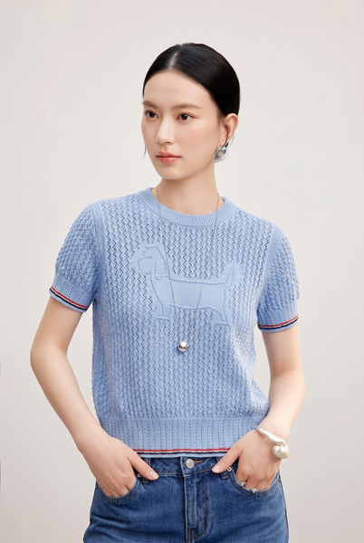  A898-Áo Dệt Kim Dệt Bo Phối Màu Họa Tiết Cún Cưng 