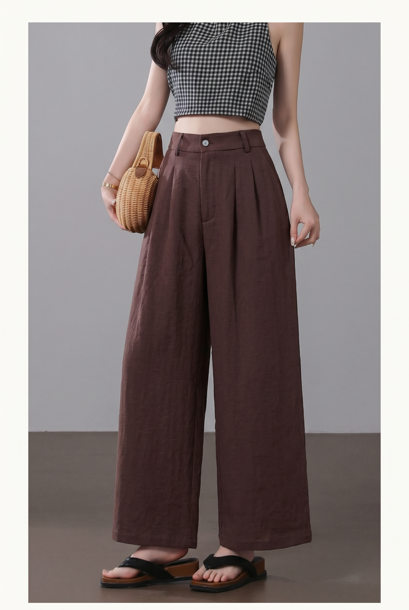  Q423-Quần Suông Linen Viscose Xếp Ly 