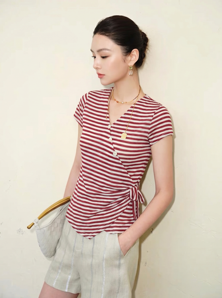  AT71-Áo Thun Cotton Đốm Cổ V 