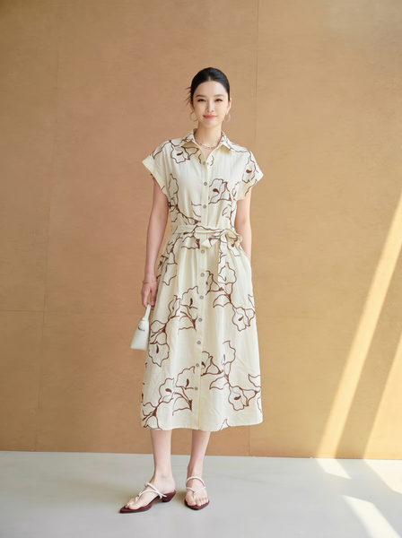  D202- Đầm Sơ Mi Linen Cotton Thêu Hoa 