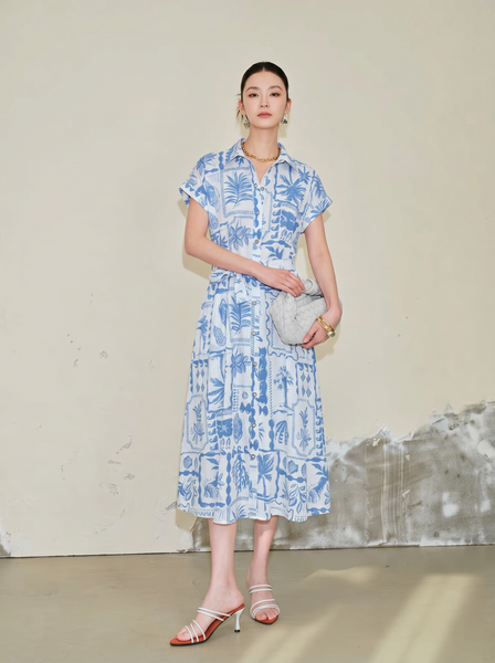  D202- Đầm Sơ Mi Linen Cotton Thêu Hoa 
