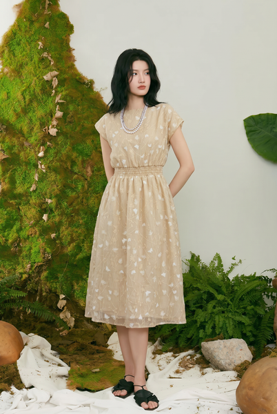  D204- Đầm Tơ Hoa Tay Liền 