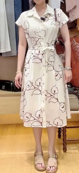  D202- Đầm Sơ Mi Linen Cotton Thêu Hoa 