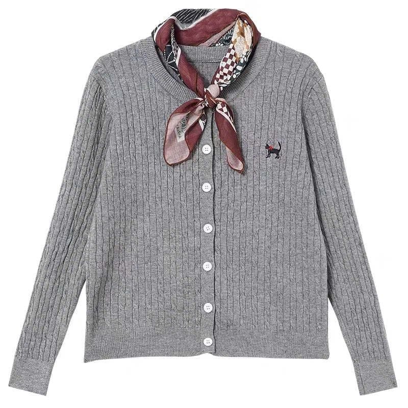  A749-Áo Len Dệt Kim Cardigan Thêu Mèo May Mắn Mùa Thu Hàn Quốc 