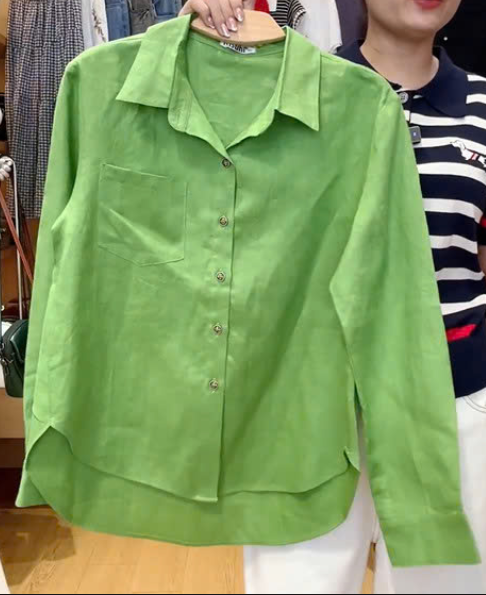  A285- Áo Sơ Mi Linen Tay Dài Phối Túi 