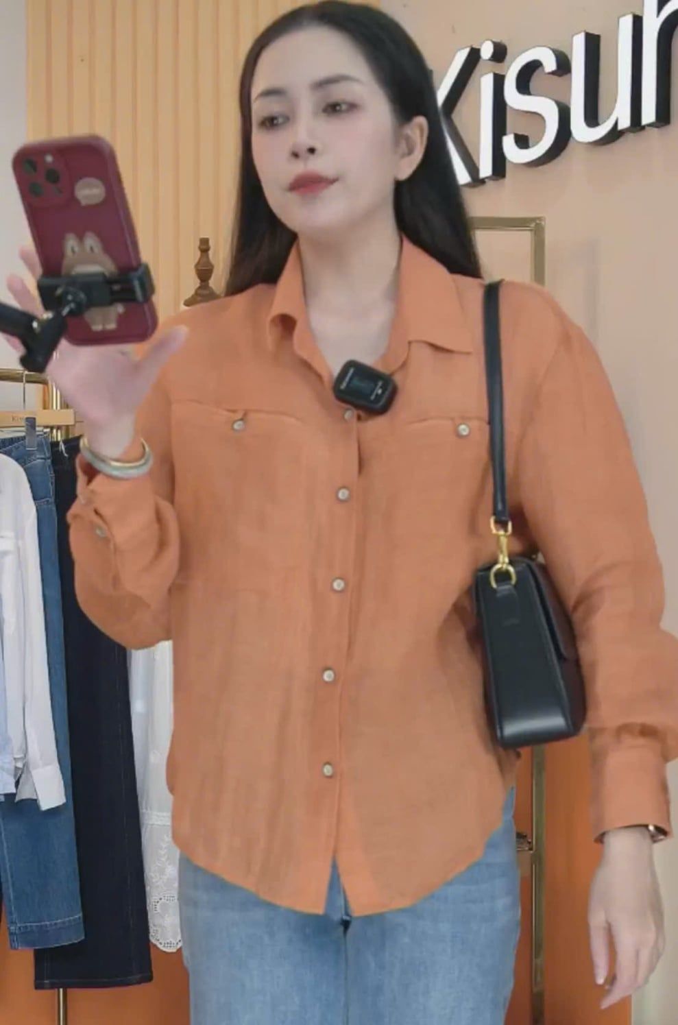  A718-Áo Linen Cam Sợi Chéo 