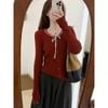  A813-Áo Len Dệt Kim Cardigan Cổ Nơ Mùa Thu 