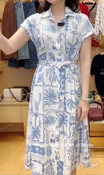  D202- Đầm Sơ Mi Linen Cotton Thêu Hoa 