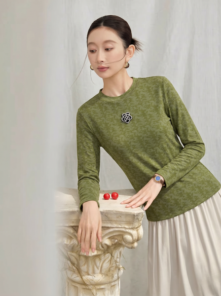  AT73-Áo Thun Tay Dài Họa Tiết Đính Hoa Hồng 