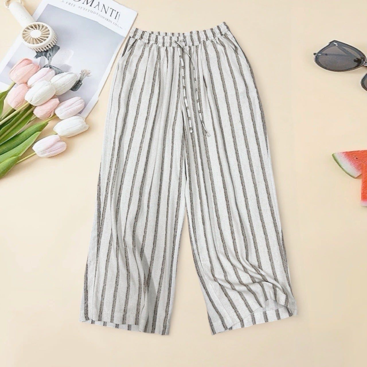  Q260- Quần Suông Sọc Linen Mềm Rũ 