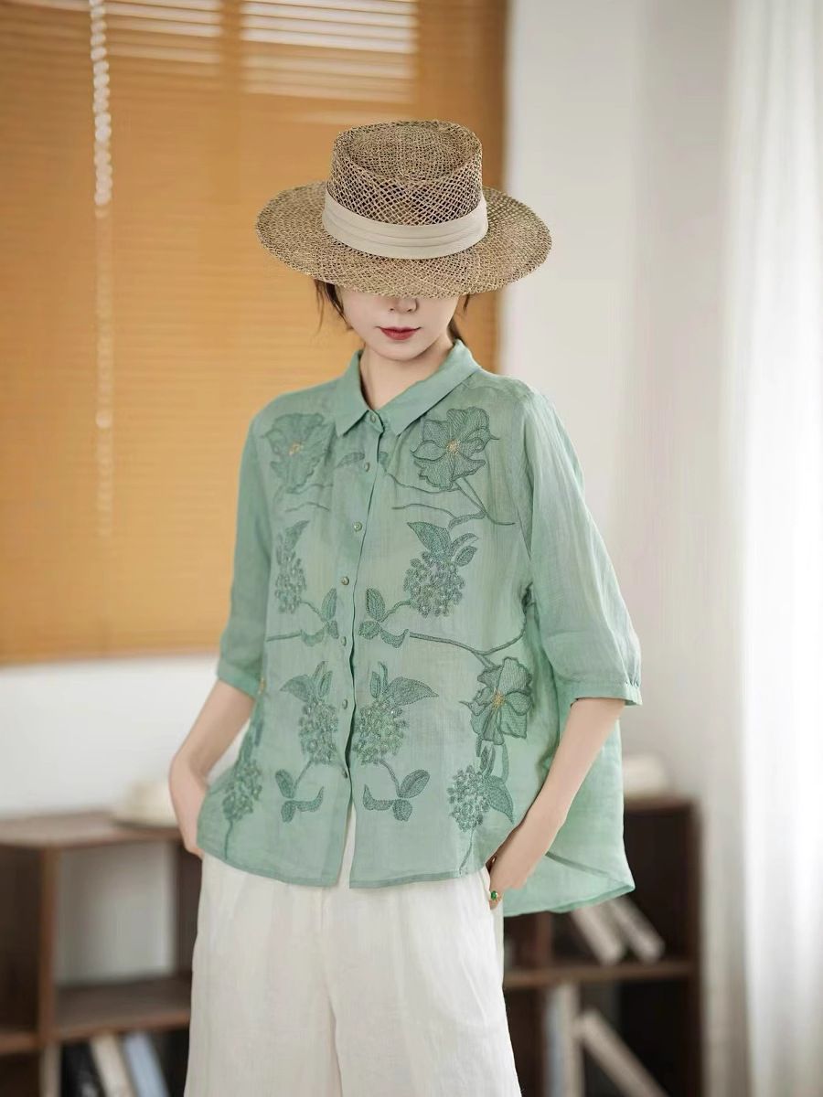  A713-Áo Ramie Thêu Nghệ Thuật Cổ Điển 