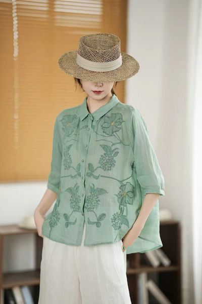  A713-Áo Ramie Thêu Nghệ Thuật Cổ Điển 