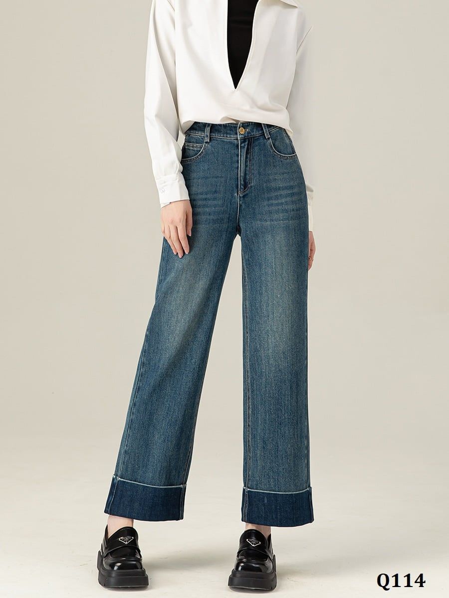  Q114-Quần Jeans Lụa Co Dãn Gấp Gấu 