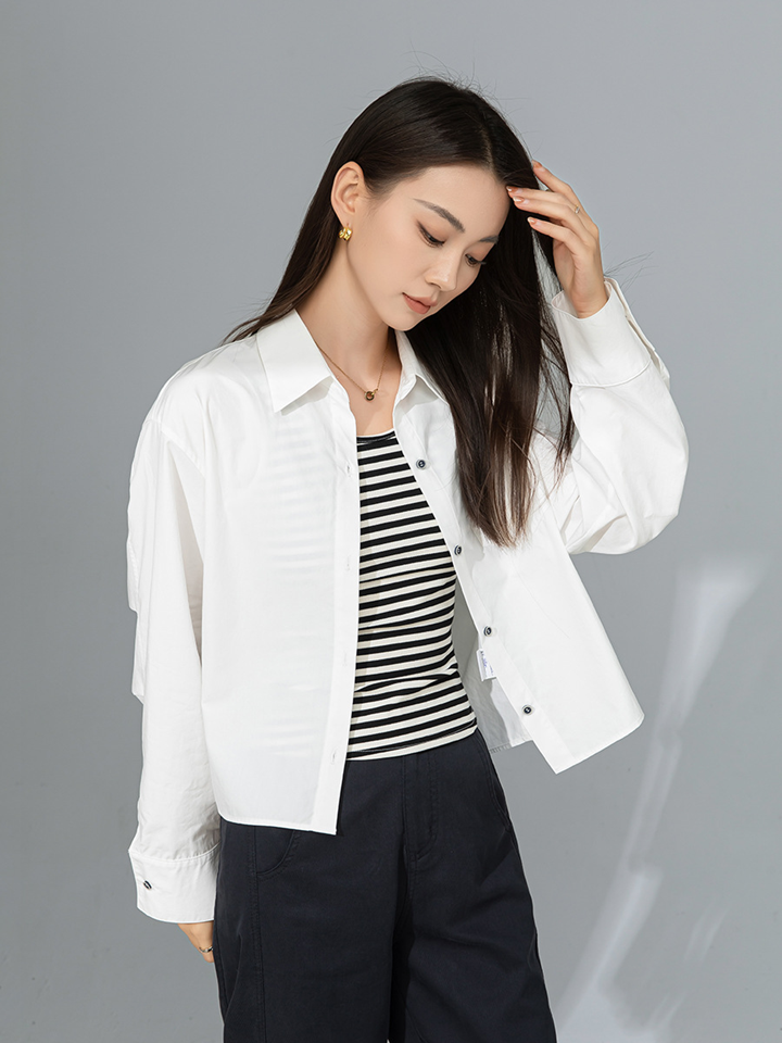  A562-Áo Sơ Mi Tay Dài Tay Xếp Ly 