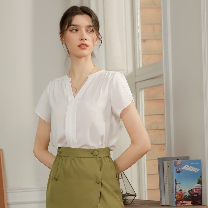  A1803 _ Áo Sơ Mi Nhúng Vai Tay Ngắn 