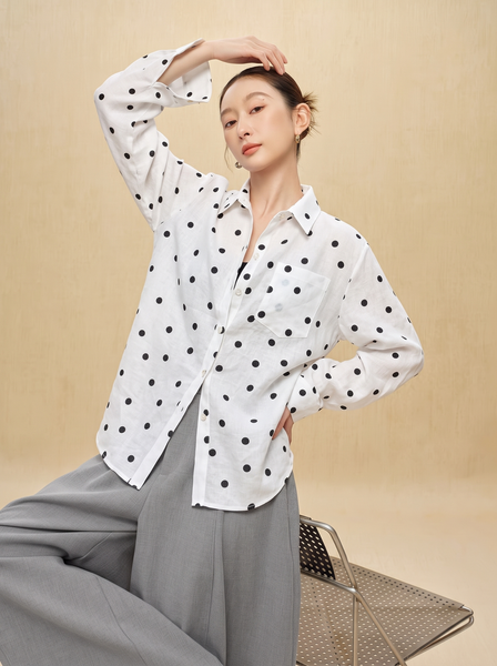  A923- Áo Sơ Mi Linen Tưng Premium Chấm Bi 