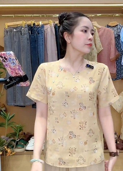  A319- Áo Ramie Họa Tiết Hoa Văn 
