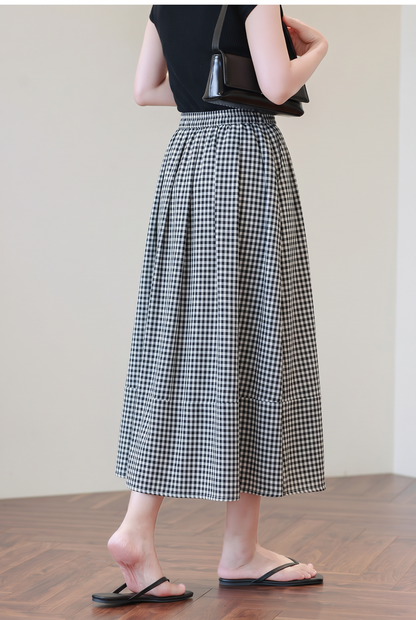  Q422-Chân Váy Karo Linen Viscose 