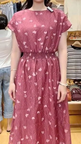  D204- Đầm Tơ Hoa Tay Liền 