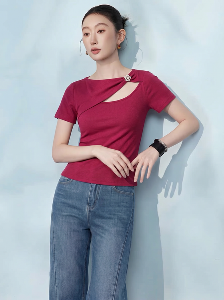  AT70-Áo Thun Cotton  Đính Logo Nơ 