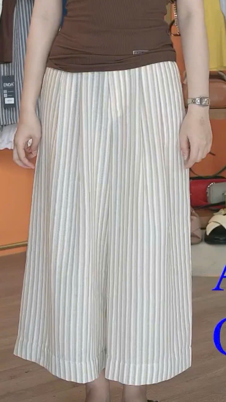  Q319-Quần Sọc Ống Rộng Xếp Ly 