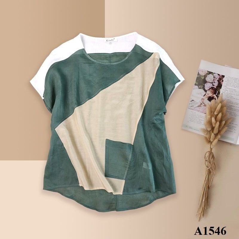  A1546-Áo Linen Cánh Dơi Phối Màu 