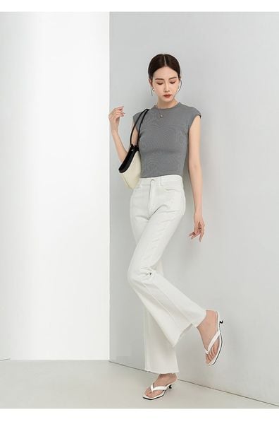  Q203-Quần Jeans Ống Ôm Loe Lệch Gấu 