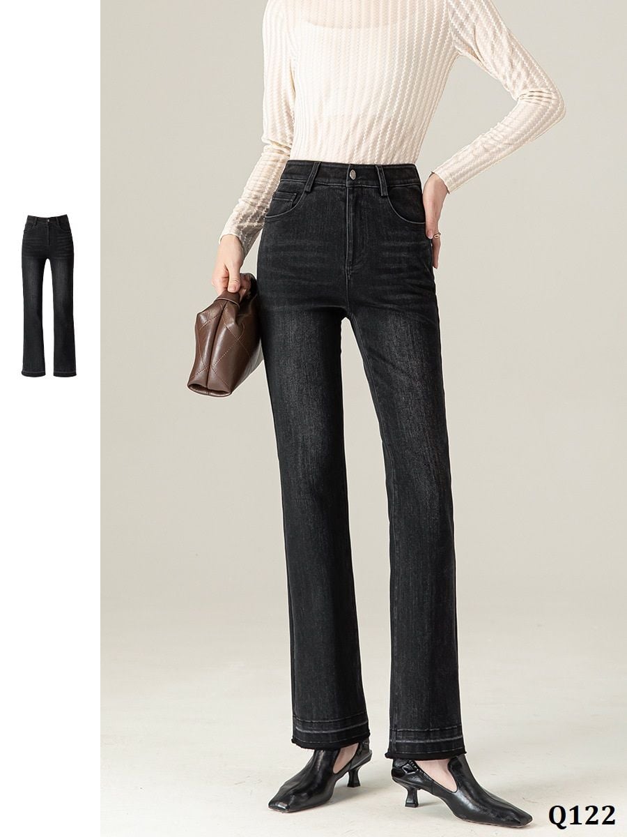  Q122-Quần Jeans Ống Bo Co Dãn Cắt Gấu 
