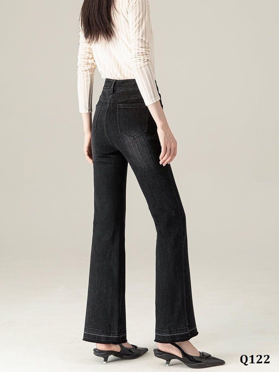  Q122-Quần Jeans Ống Bo Co Dãn Cắt Gấu 
