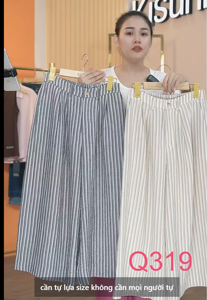  Q319-Quần Sọc Ống Rộng Xếp Ly 