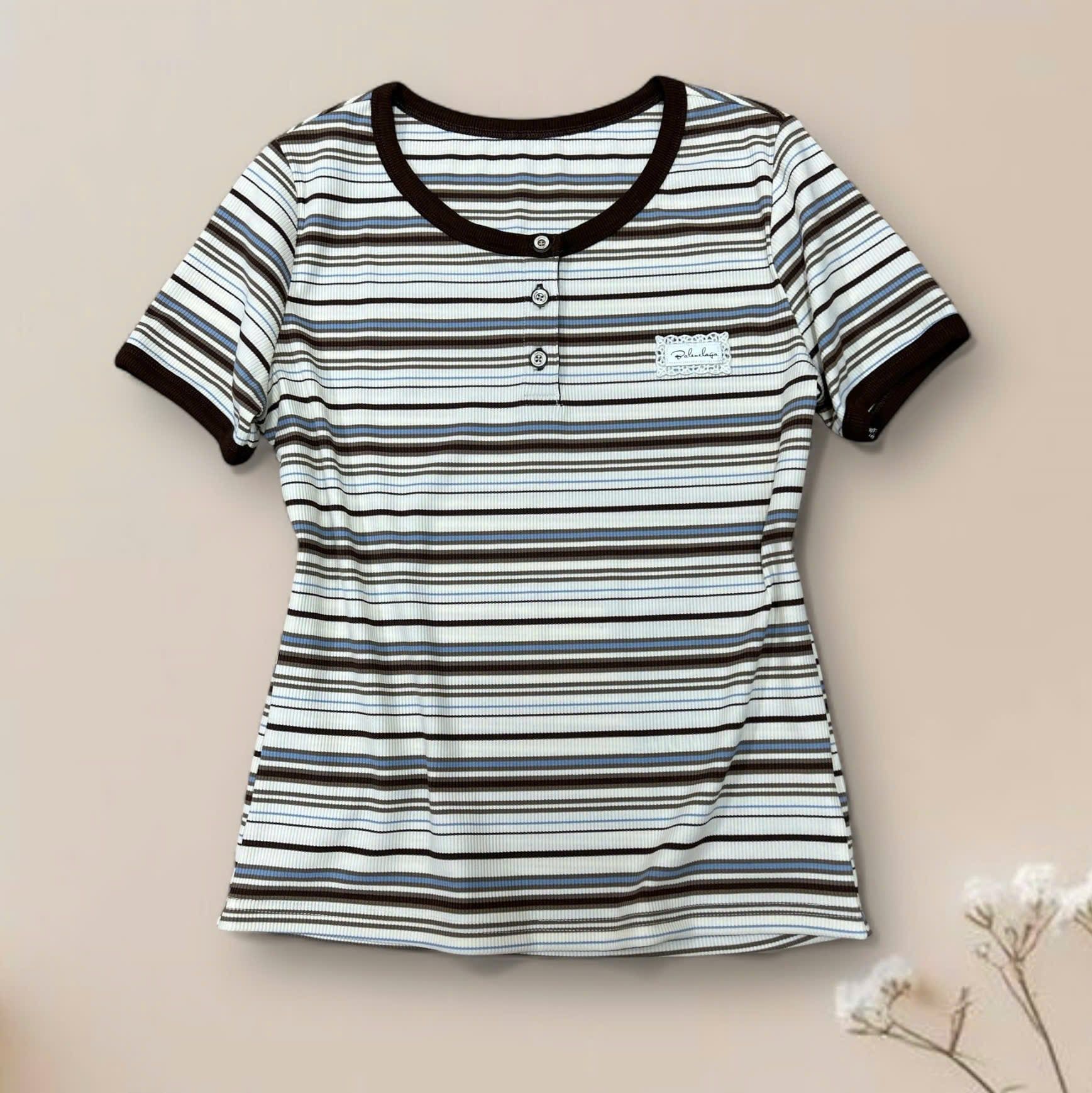  AT39-Áo Thun Sọc Cổ Tròn Tay Ngắn 