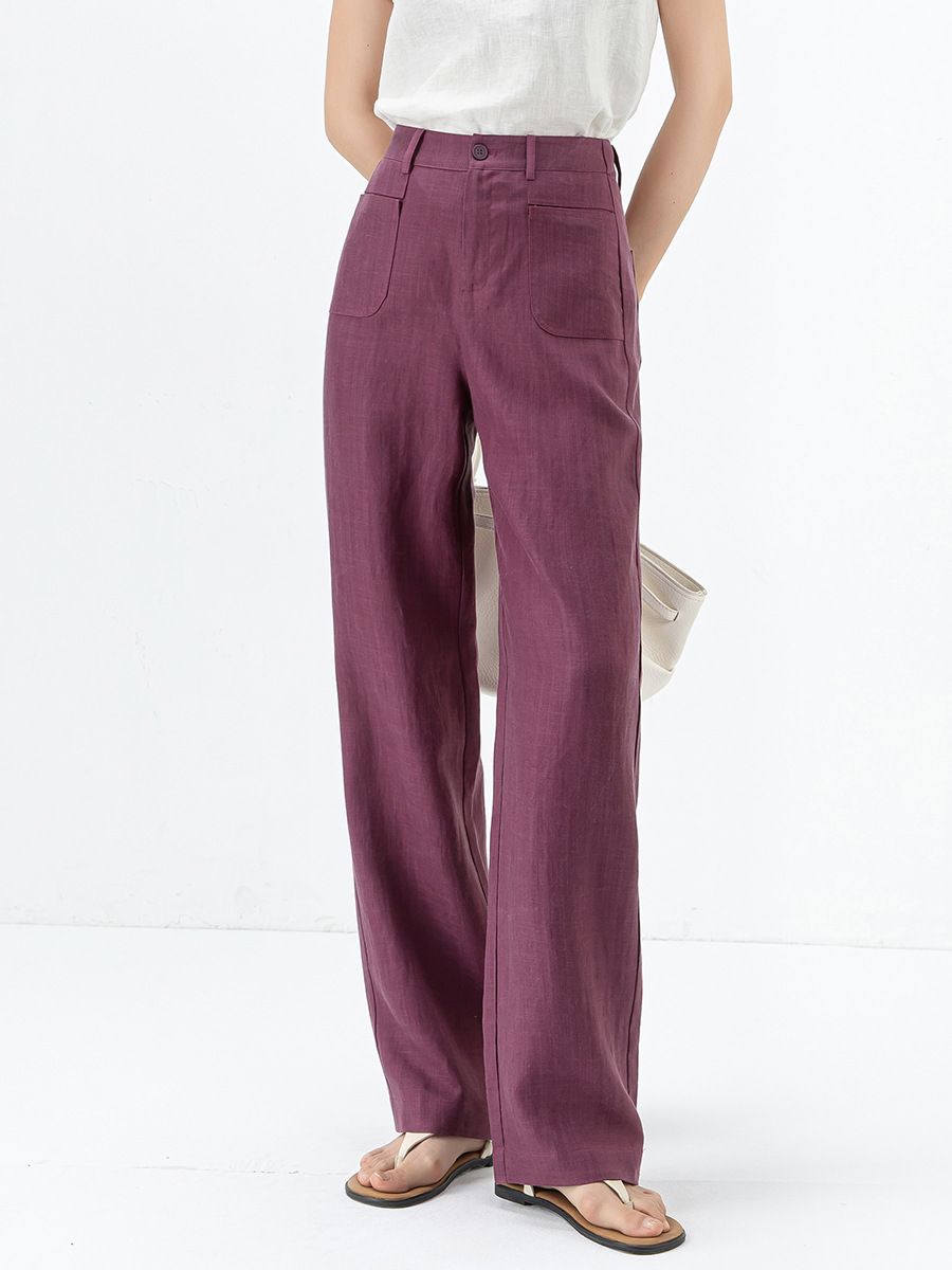  Q264-Quần Linen Lụa Ống Rộng Túi Trước 