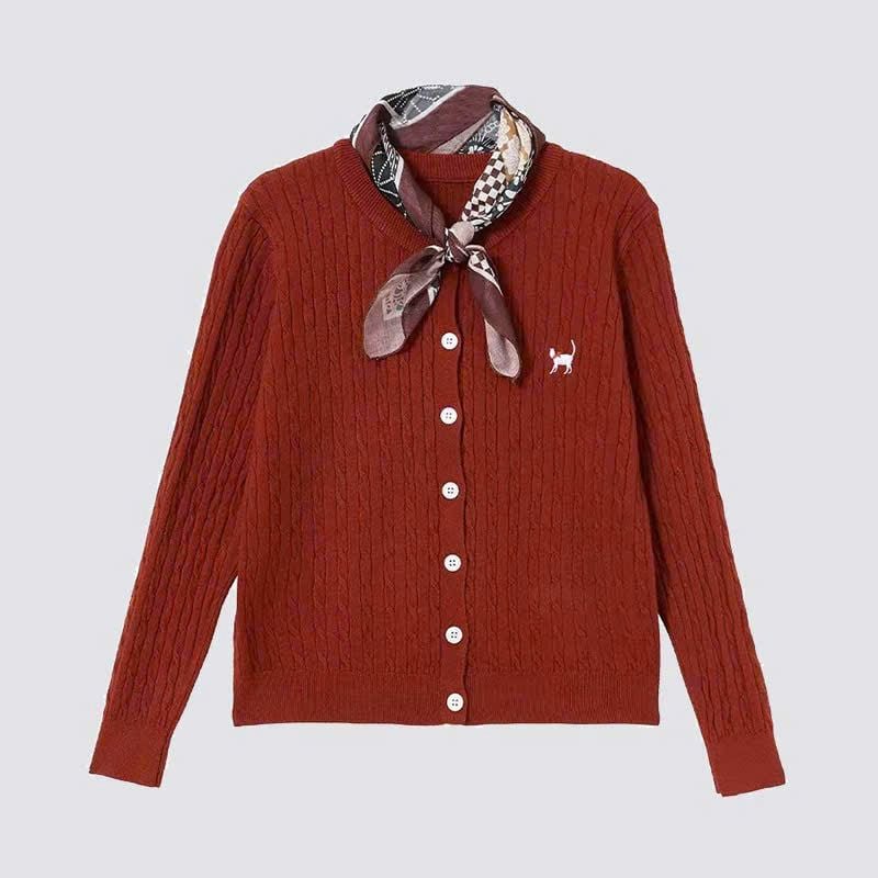  A749-Áo Len Dệt Kim Cardigan Thêu Mèo May Mắn Mùa Thu Hàn Quốc 